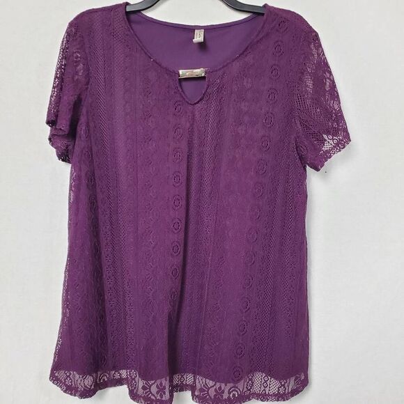 Perseption Concept XL Purple lace SS Top - Picture 2 of 6